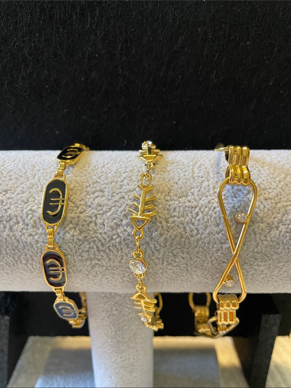 Gold-Tone Women's Bracelet with Black & white rhinestone Accents